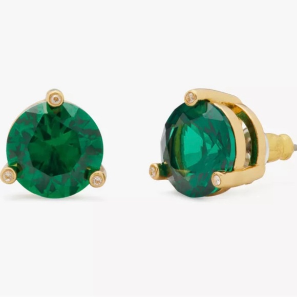 Kate Spade Emerald colored earrings with 3 mini crystals around each stone. NEW. - Picture 2 of 5